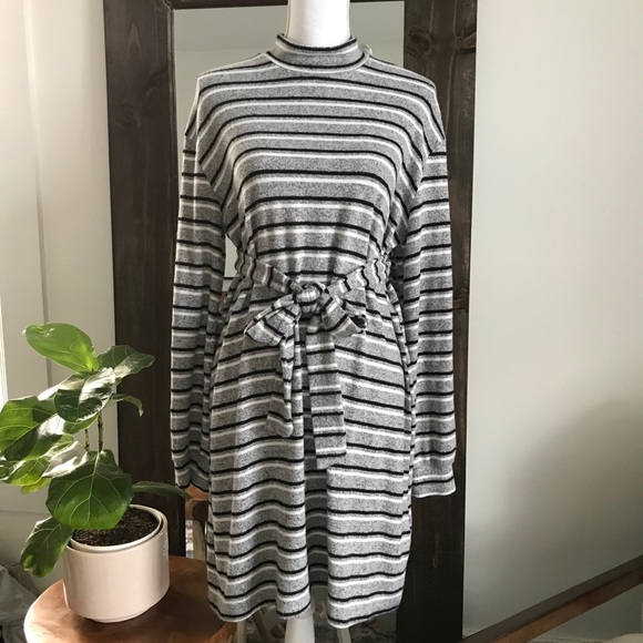 TOPSHOP Gray + Black Striped Sweater Dress - Picture 3 of 7